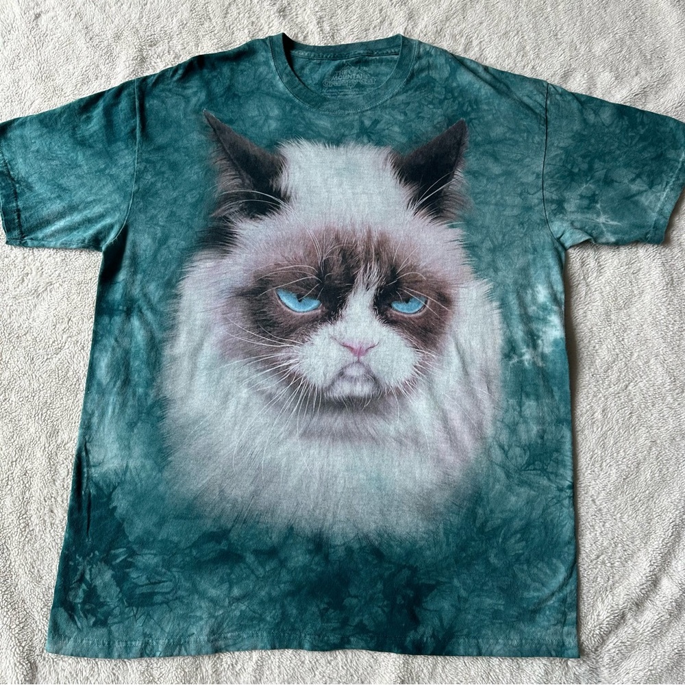 The Mountain Grumpy Cat Big Face Teal Tie Dye Sleep Shirt XL made in USA Cotton